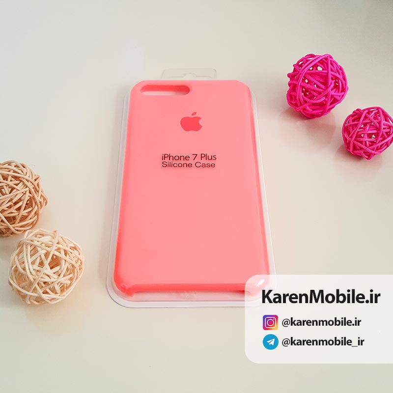 قاب گوشی موبایل iPhone 7 Plus سیلیکونی اصلی Silicone Case رنگ گلبهی فسفری