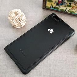 قاب گوشی موبایل Huawei P8 Liteمدل پشت چرم طرح دور دوخت لوگو دار رنگ مشکی