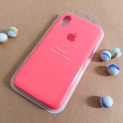 قاب گوشی موبایل iPhone X سیلیکونی اصلی Silicone Case رنگ صورتی فسفری