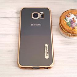 قاب گوشی موبایل SAMSUNG Galaxy S6 Edge برند PHOPART مدل پشت شفاف دور رنگ طلایی