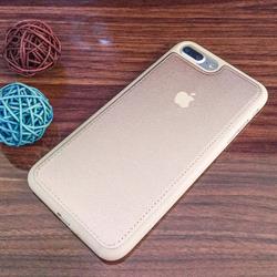 قاب گوشی آیفون iPhone 7 Plus برند Back Cover مدل پشت چرم طرح دور دوخت رنگ کرمی